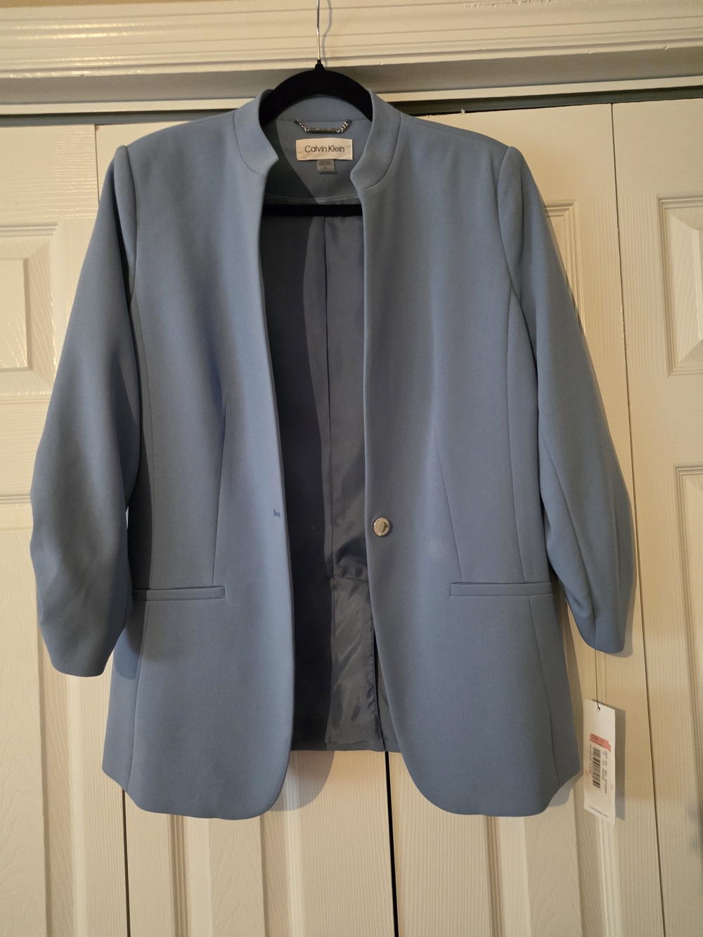 Calvin Klein Light Blue Women's Collarless Single-Button Blazer